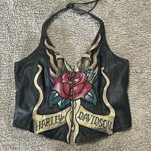 Harley Davidson leather halter top
